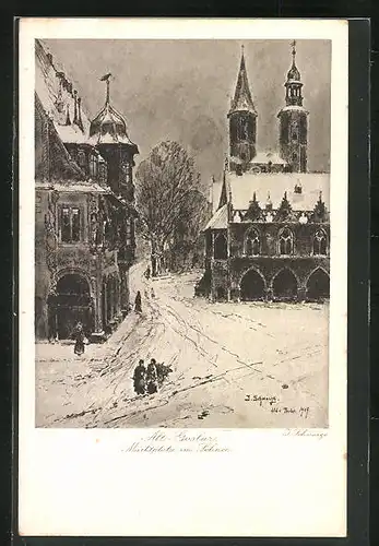 Künstler-AK Goslar, Marktplatz im Schnee