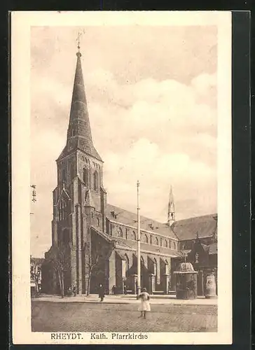 AK Rheydt, Strassenpartie mit kath. Pfarrkirche