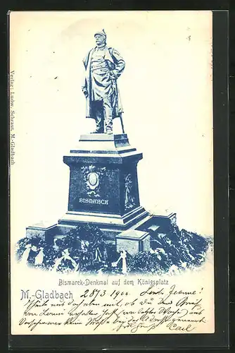 AK Mönchengladbach, Bismarck-Denkmal auf den Königsplatz