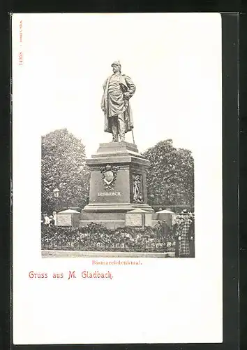 AK Mönchengladbach, Königsplatz mit Bismark-Denkmal