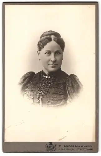 Fotografie Th. Andersen, Stuttgart, Portrait bürgerliche Dame mit Hochsteckfrisur