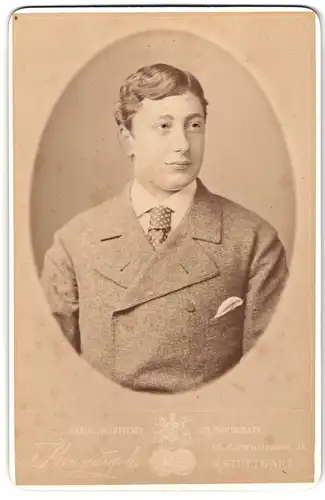 Fotografie F. Brandseph, Stuttgart, Marienstrasse 36, Portrait junger Herr im Anzug mit Krawatte