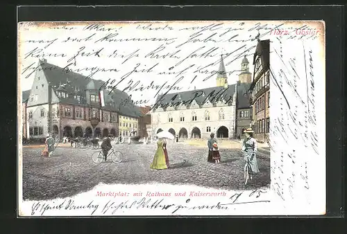 AK Goslar /Harz, Marktplatz mit Rathaus und Kaiserworth