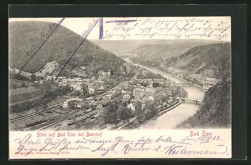 AK Bad Ems, Teilansicht mit Bahnhof