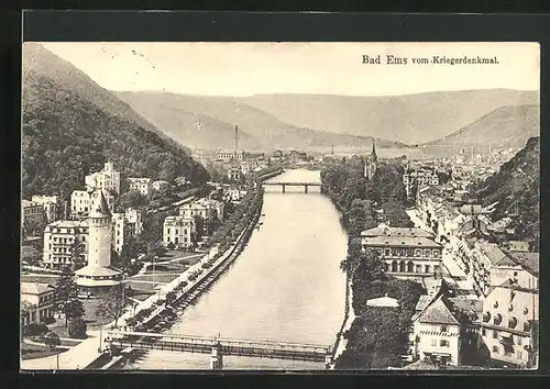 AK Bad Ems, Blick auf die Stadt vom Kriegerdenkmal aus