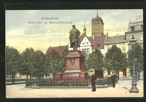 AK M.-Gladbach, Königsplatz mit Bismarck-Denkmal