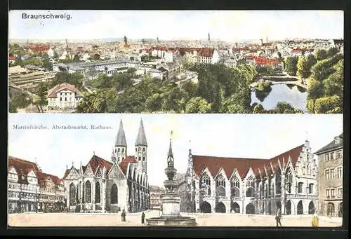 AK Braunschweig, Teilansicht, Martinikirche und Rathaus am Altstadtmarkt