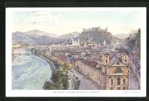 Künstler-AK Edward Theodore Compton: Salzburg, Teilansicht von der Humboldt-Terrasse aus gesehen