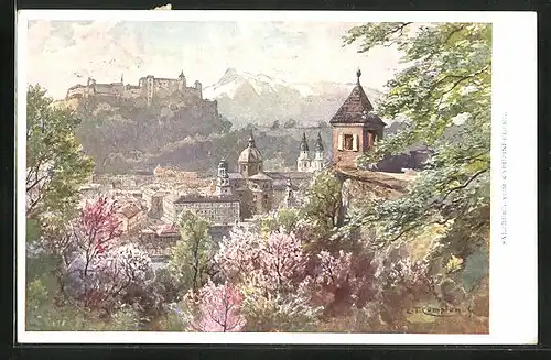 Künstler-AK Edward Theodore Compton: Salzburg, Teilansicht vom Kapuzinerberg aus gesehen