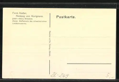 Künstler-AK Ferdinand Hodler: Zürich, Waffenhalle des schweizerischen Landesmuseums, Rückzug von Marignano, Mittelbild