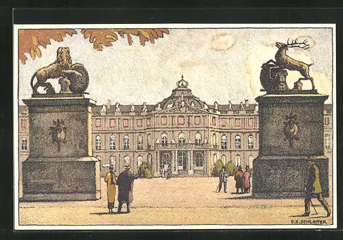 Künstler-AK Ernst E. Schlatter: Stuttgart, Neues Schloss