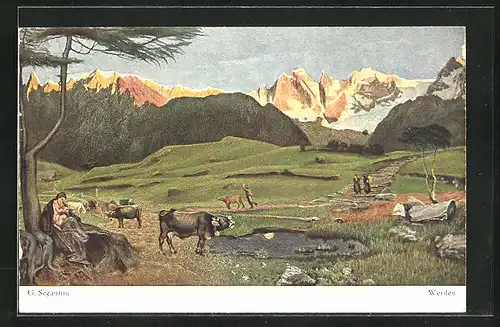 Künstler-AK Giovanni Segantini: Werden, Bauern im Gebirge