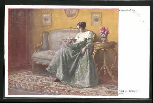 Künstler-AK Karl Maria Schuster: Beim Lesestündchen