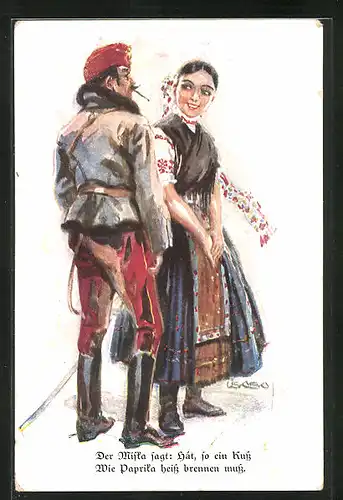 Künstler-AK Luis Usabal: Mann und Frau in Tracht