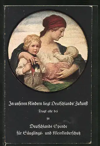 Künstler-AK Ludwig von Zumbusch: Mutter mit Sohn und Baby, Deutschlands Spende für Säuglings- und Kleinkinderschutz