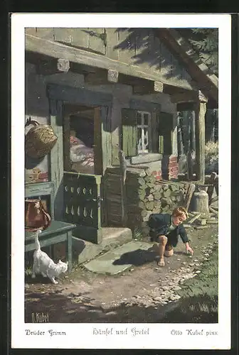 Künstler-AK Otto Kubel: Hänsel und Gretel, Hänsel sammelt Kieselsteine