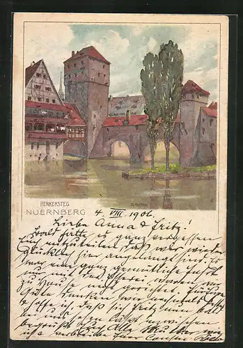 Künstler-AK Karl Mutter: Nürnberg, Blick zum Henkersteg