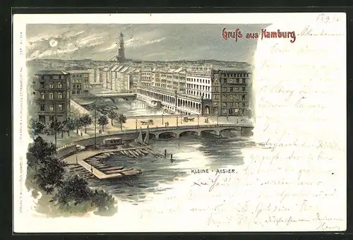 Lithographie Hamburg, Blick auf die kleine Alster