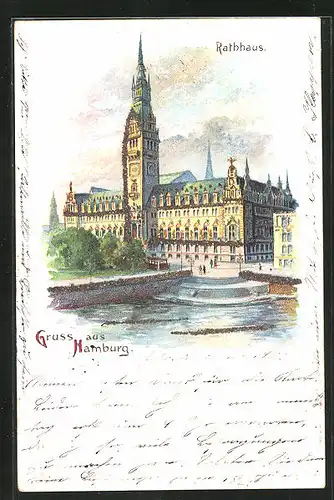 Lithographie Hamburg, Partie am Rathaus