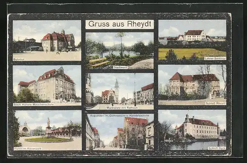 AK Rheydt, Bahnhof mit Passagieren, Schloss Rheydt, Schloss Dyck