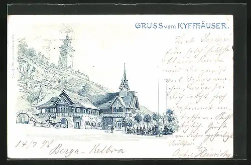 Lithographie Kyffhäuser, Restaurant mit Barbarossaturm