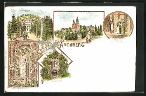 Lithographie Arenberg, Christus als Gebundener, Herz Jesus Grotte, Aufopferung des Kindes Maria