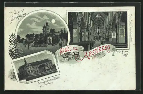 Mondschein-Lithographie Arenberg, Domonikanerinnen Kloster in der Nacht, Inneres der Kirche