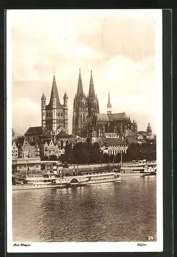 AK Köln, Rhein mit Dom und Dampfer