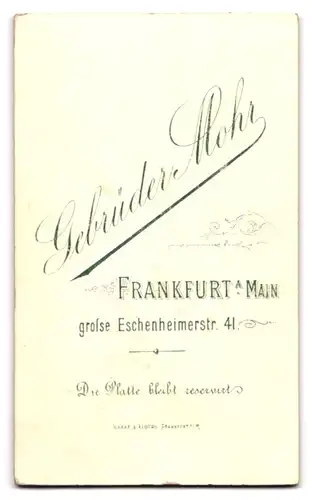 Fotografie Gebrüder Mohr, Frankfurt / main, Grosse Eschenheimerstr. 41, Portrait Bursche im Anzug