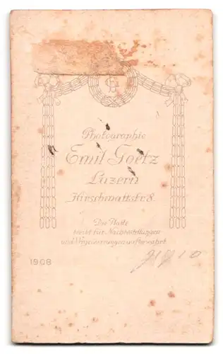 Fotografie Emil Goetz, Luzern, Hirschmattstrasse 8, Portrait eleganter Herr mit Oberlippenbart