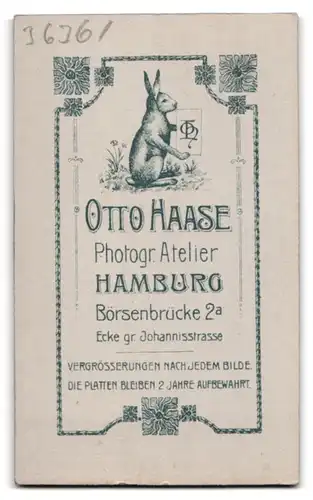 Fotografie Otto Haase, Hamburg, Börsenbrücke 2 a, Portrait junge Dame in zeitgenössischer Kleidung