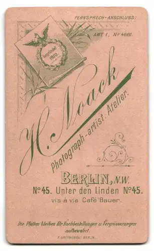 Fotografie H. Noack, Berlin-NW, Unter den Linden 45, Portrait junger Herr im Anzug mit Krawatte