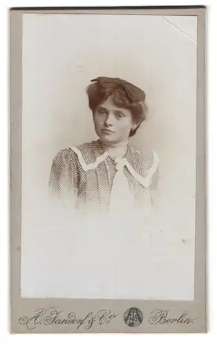 Fotografie A. Jandorf & Co., Berlin-N, Brunnen-Strasse 19-21, Portrait junge Dame in modischer Kleidung