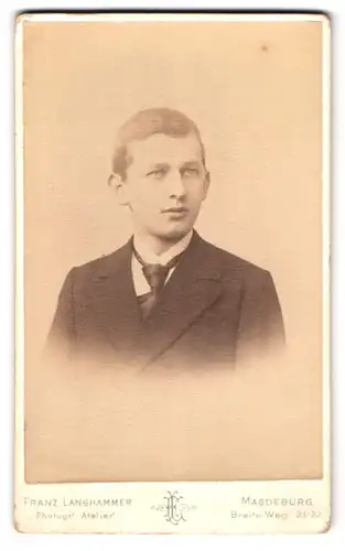 Fotografie Franz Langhammer, Magdeburg, Breite-Weg 21-22, Portrait junger Herr im Anzug mit Krawatte