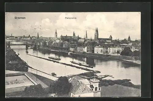 AK Bremen, Panorama mit Weser