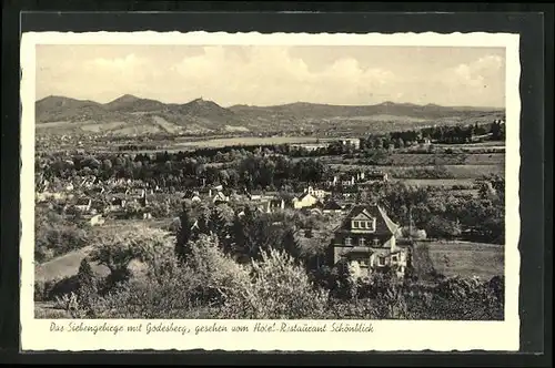 AK Godesberg, Ortsansicht mit Siebengebirge vom Hotel-Restaurant Schönblick aus