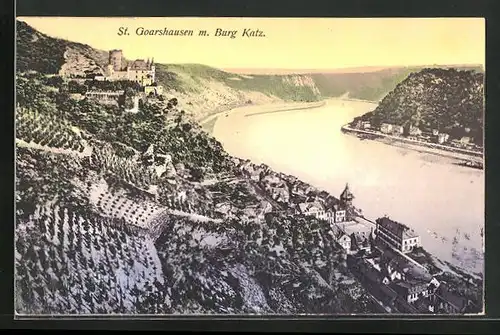 AK St. Goarshausen, Teilansicht mit Burg Katz