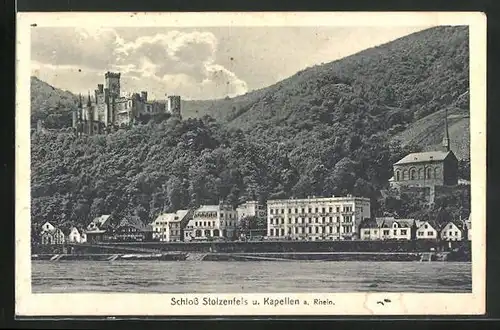 AK Kapellen am Rhein, Teilansicht und Schloss Stolzenfels