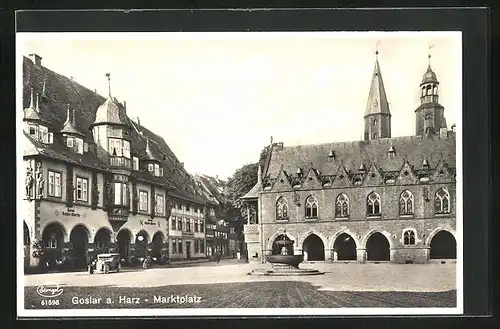 AK Goslar a. Harz, Marktplatz mit Hotel Kaiser-Worth und Brunnen