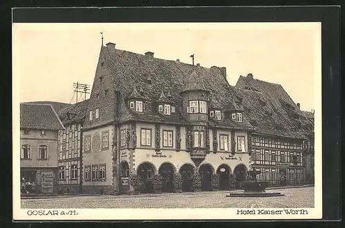 AK Goslar a. Harz, Hotel Kaiser Worth mit Brunnen