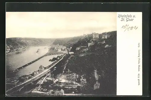 AK St. Goar, Teilansicht und Rheinfels