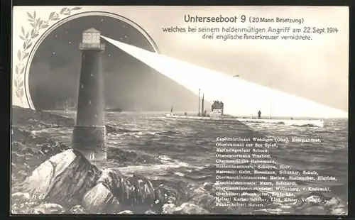 AK U-Boot 9 mit Leuchtturm