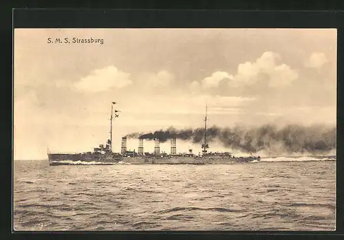 AK Kriegsschiff SMS Strassburg bei voller Fahrt