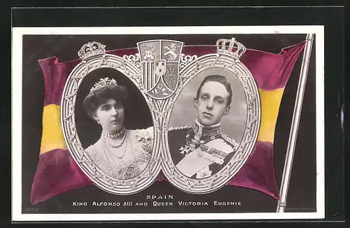 AK Spain, King Alphonso XIII and Queen Victoria Eugenie, Passepartout