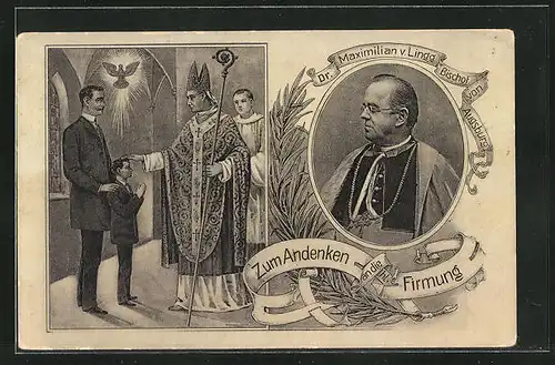 AK Zum Andenken an die Firmung, Dr. Maximilian v. Lingg Bischof von Augsburg