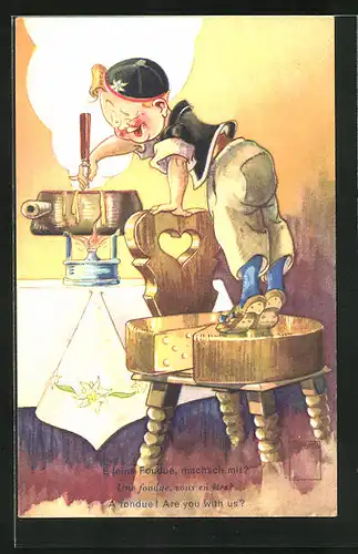 Künstler-AK Paul Minouvis: Ein Fondue! Bist du dabei?