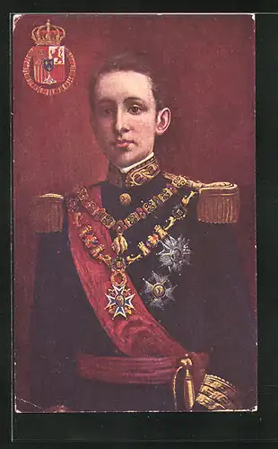 Künstler-AK König Alfonso XIII. von Spanien in Galauniform im Portrait