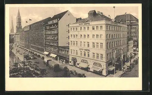 AK Hamburg, City-Hotel & Geschäfte, Lange Mühren, Steinstrasse