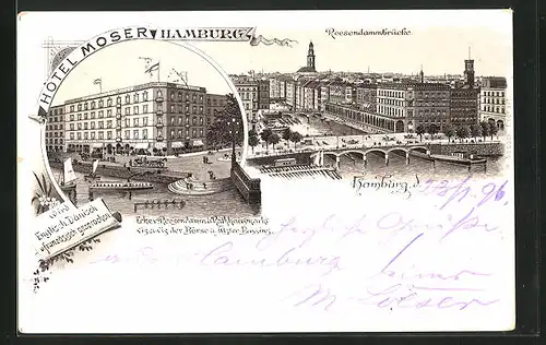 Lithographie Hamburg, Hôtel Moser, Reesendammbrücke