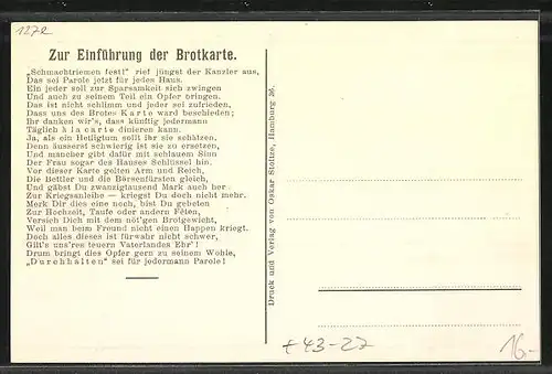 Künstler-AK Hamburg, Zur Einführung der Brotkarte, Die Winterschlacht vorm Bäckerladen, Der Hochzeitsschmaus